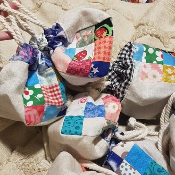 One-of-a-Kind Patchwork Drawstring Mini Bag | Mixed Floral Gingham Mix - Picture 12 of 14